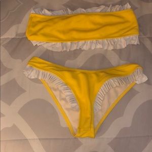 Adorable Two-Piece Yellow Ruffle Swimsuit